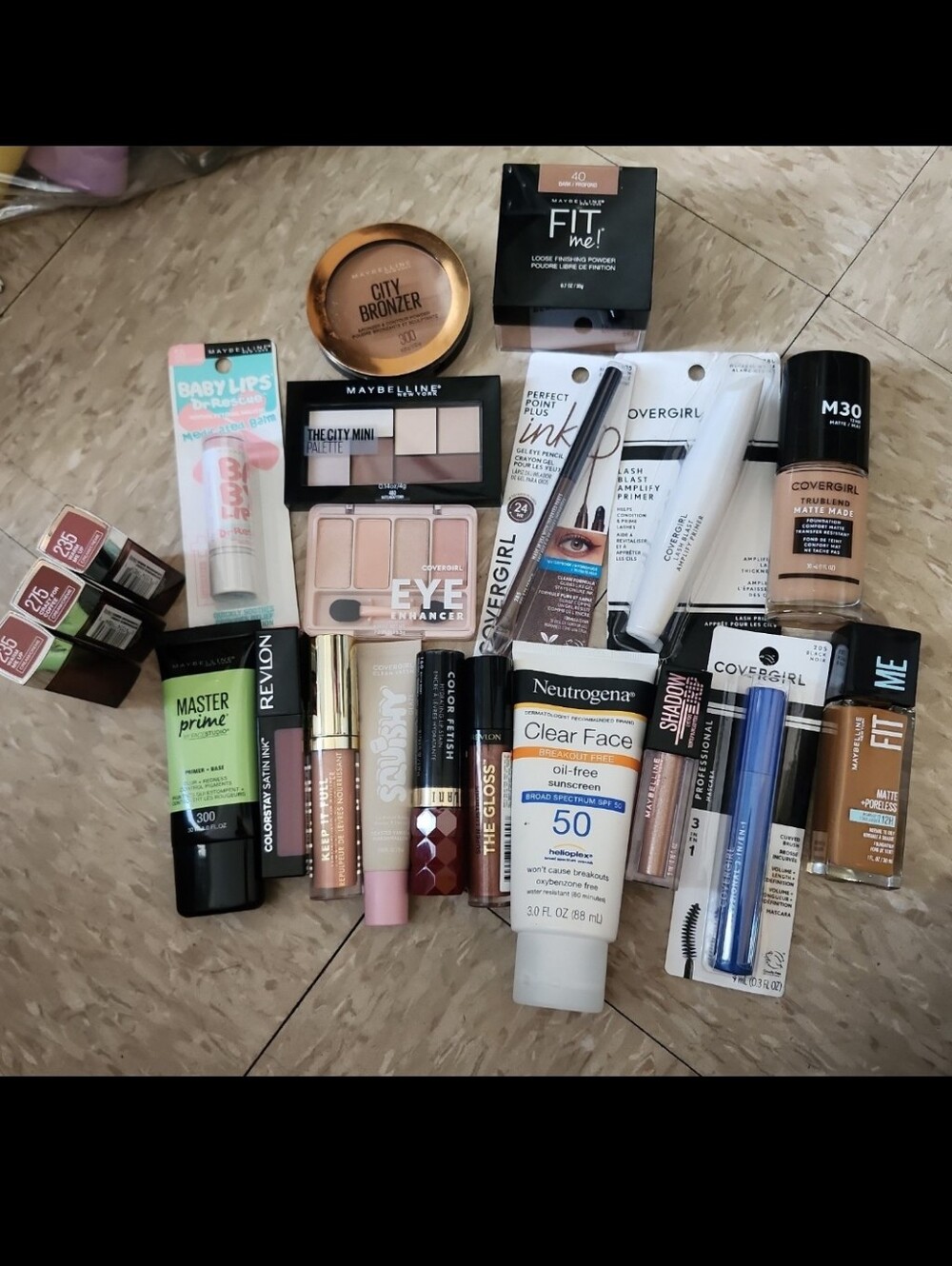 Maybelline & CoverGirl Mixed Face Makeup Set — Pink, Brown, Gold, White